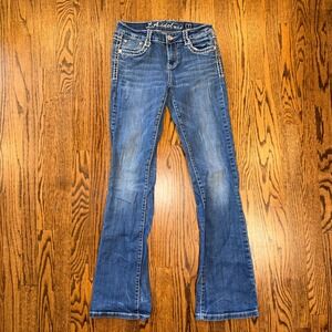 L.A. Idol USA Bootcut Jeans Rhinestone Embellished Pockets Size 7 Blue Denim